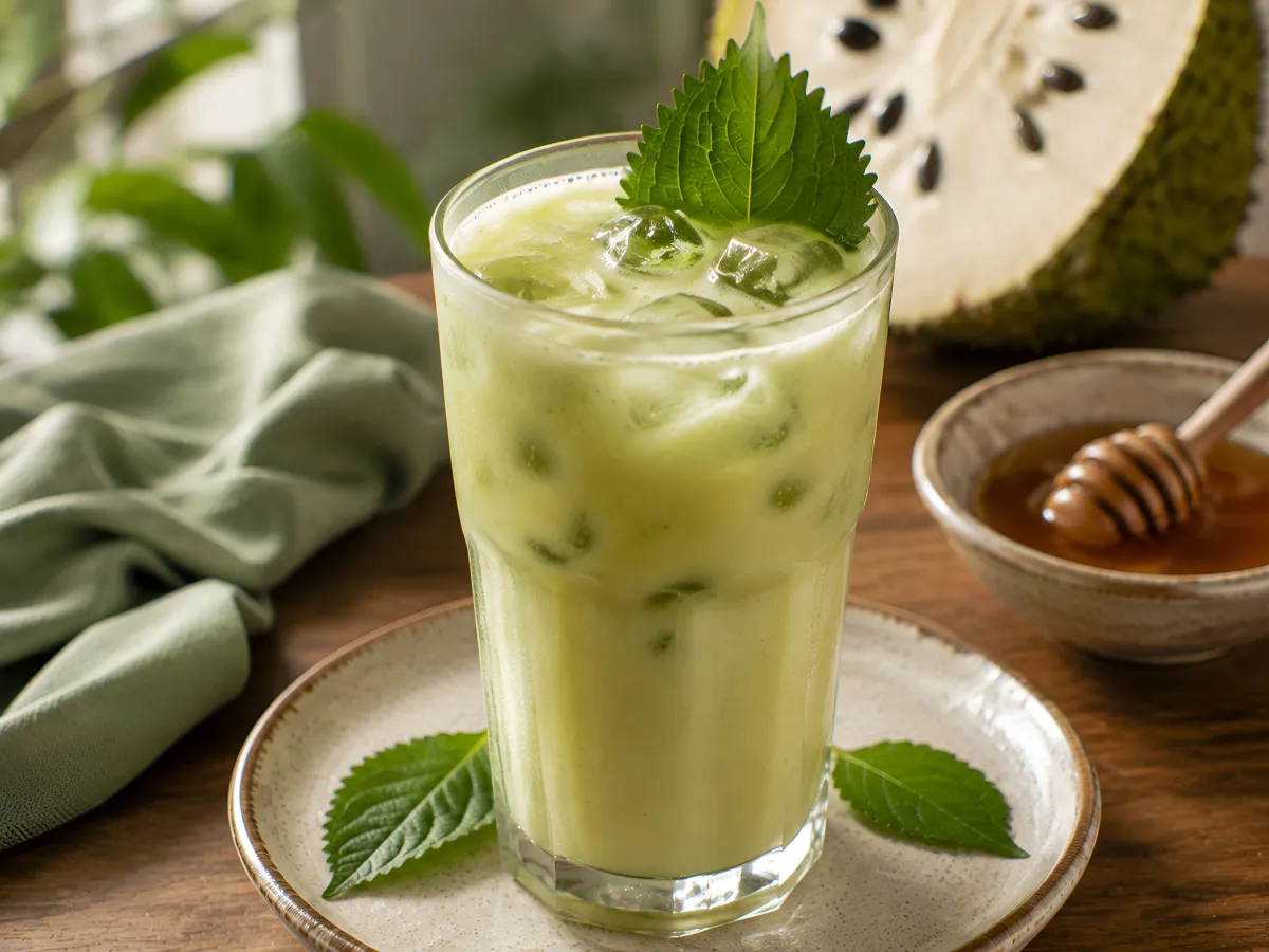 Té verde frío con guanábana y shiso
