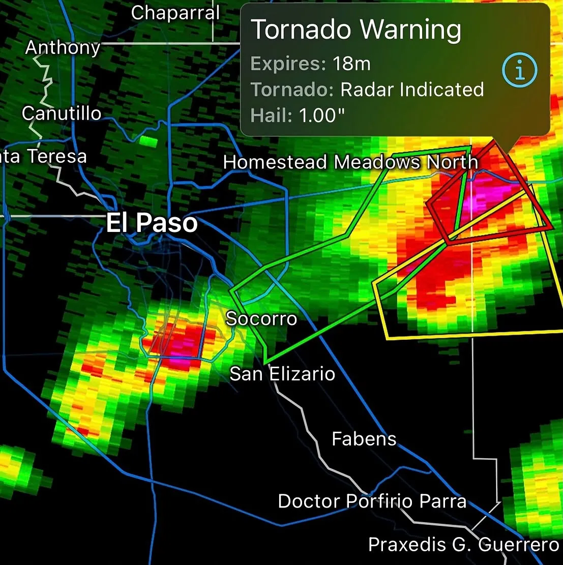 Emite Estados Unidos alerta de tornado en zona fronteriza de El Paso y Ciudad Juárez