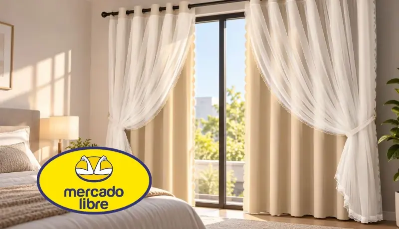 Juego de cortinas blackout con tul y aislamiento térmico baja a $239 pesos en Mercado Libre con 62% de descuento