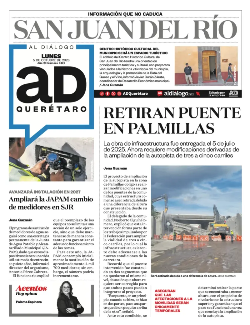 Retiran puente en Palmillas