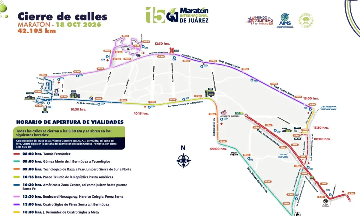 Anuncian cierres viales por Maratón Internacional de Juárez
