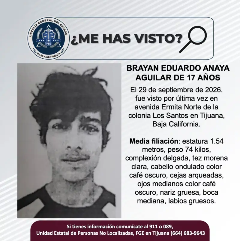 Se busca a Brayan Eduardo Anaya Aguilar de 17 años