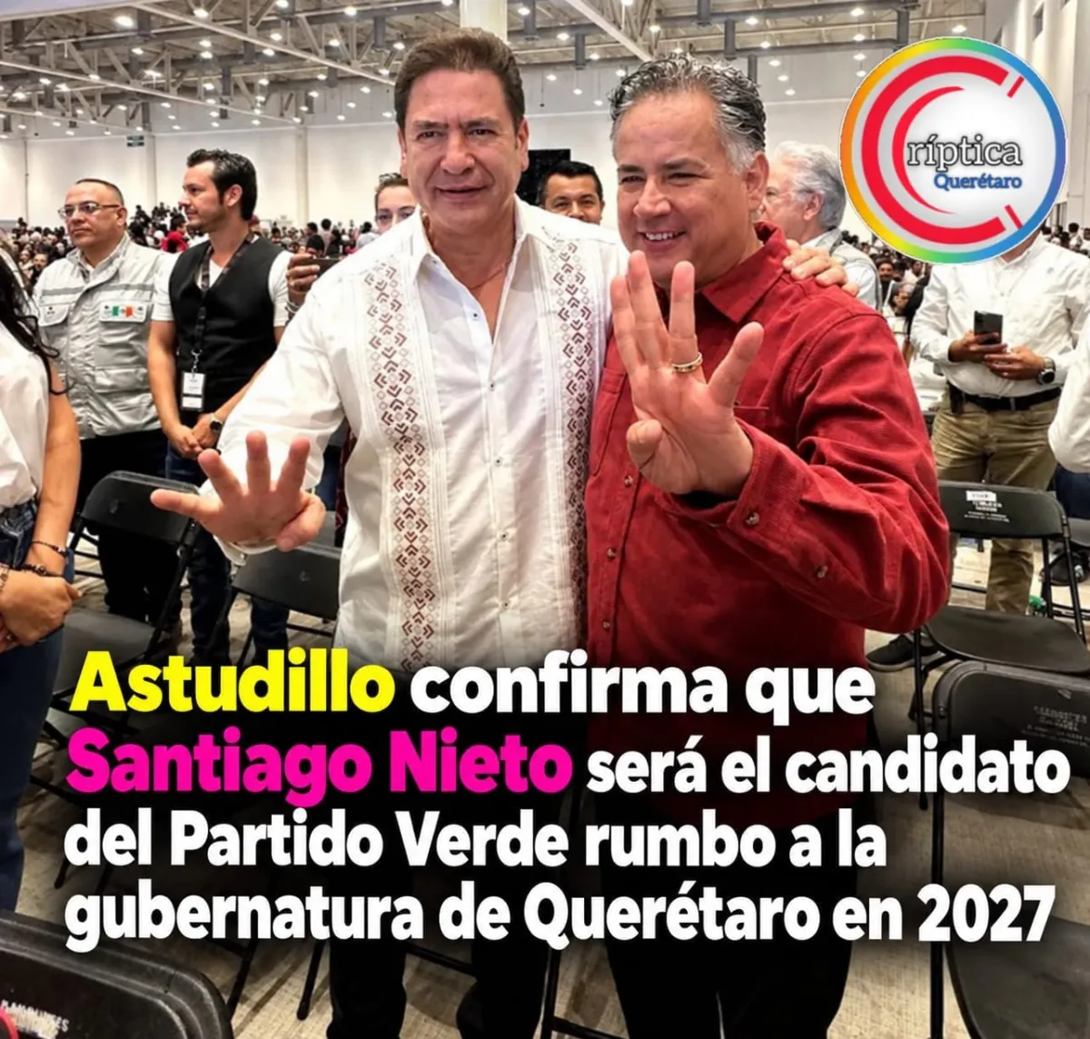 Astudillo confirma que Santiago Nieto será el candidato del Partido Verde rumbo a la gubernatura de Querétaro en 2027