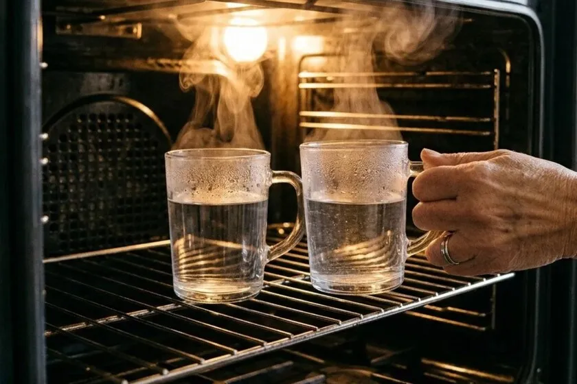 Coloca dos vasos de agua dentro del horno por la noche y años de grasa pegajosa desaparecerán