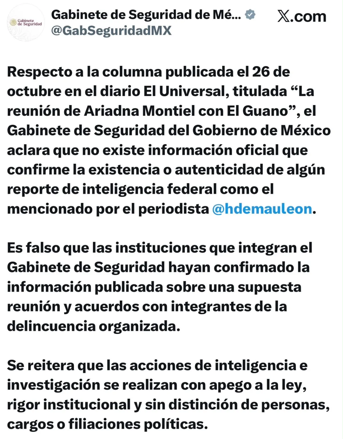 Gabinete de Seguridad desmiente supuesta reunión de Ariadna Montiel con integrante del crimen organizado