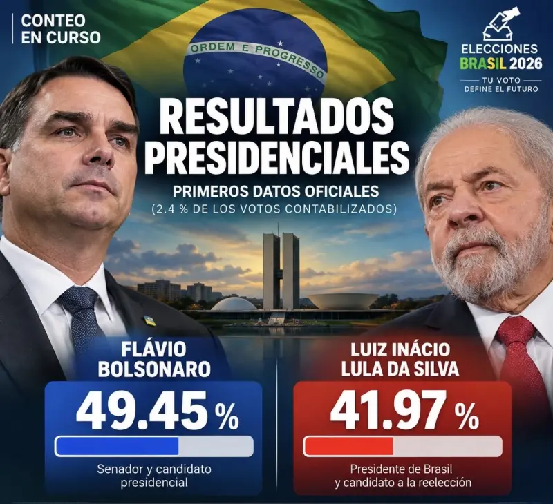 Flávio Bolsonaro toma ventaja inicial sobre Lula en elección presidencial de Brasil