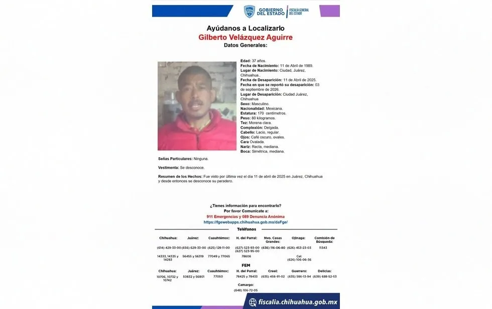 Continúa FGE búsqueda de 2 hombres desaparecidos en Juárez