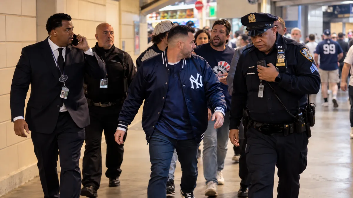 Un aficionado de los Yankees es expulsado del Yankee Stadium por interferir en un batazo de Anthony Volpe
