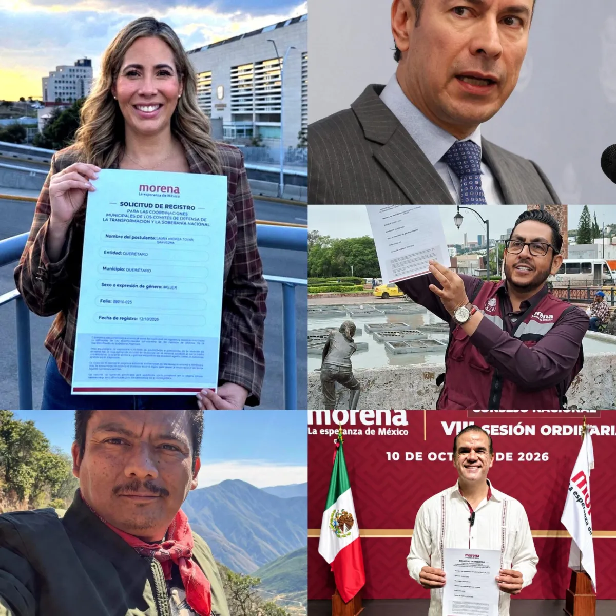 Se registran Arturo Maximiliano, Andrea Tovar, Avse Flores, Mauricio Ruiz y César Gutiérrez para la coordinación municipal de Morena en Querétaro