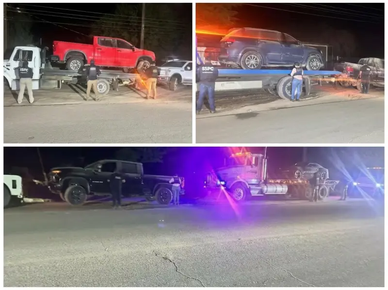 Abandonan seis autos robados tras falso retén en el Valle de Mexicali; uno estaba blindado y adaptado para armas de alto poder