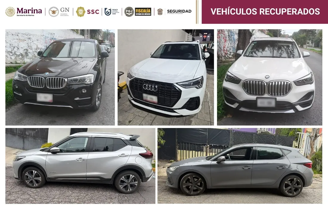 Detienen a 3 y recuperan 5 autos robados en CDMX