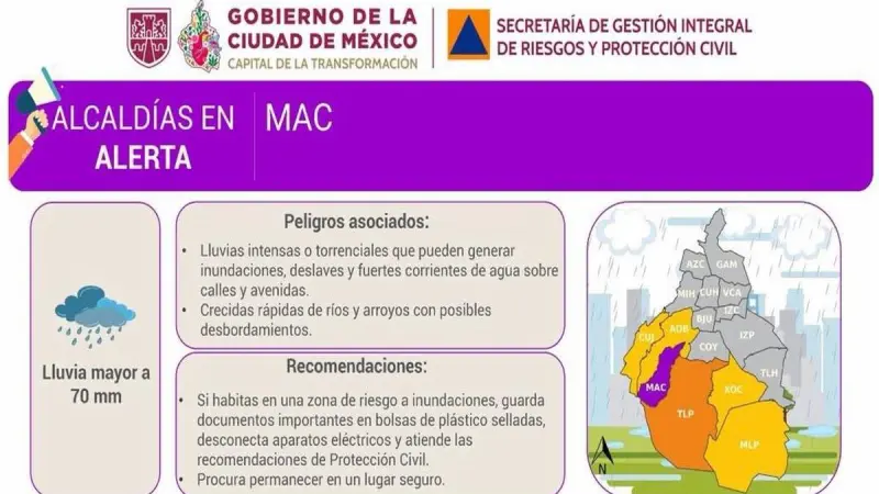 Activan Alerta Púrpura en La Magdalena Contreras por torrenciales lluvias