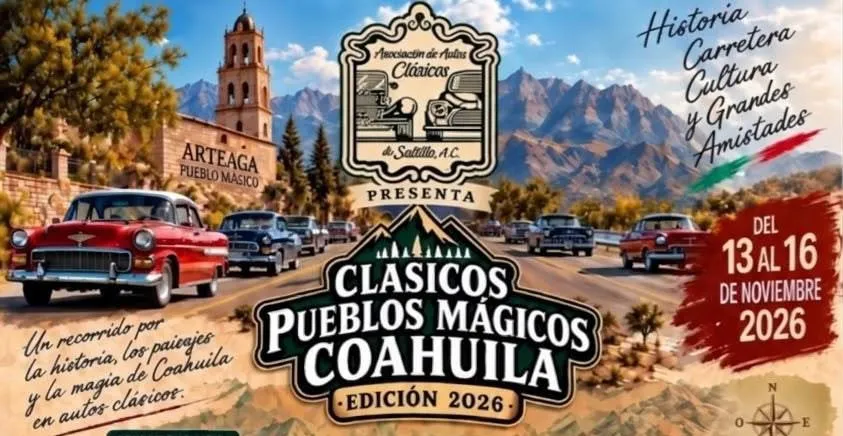 Recorrerán Pueblos Mágicos de Coahuila con autos clásicos