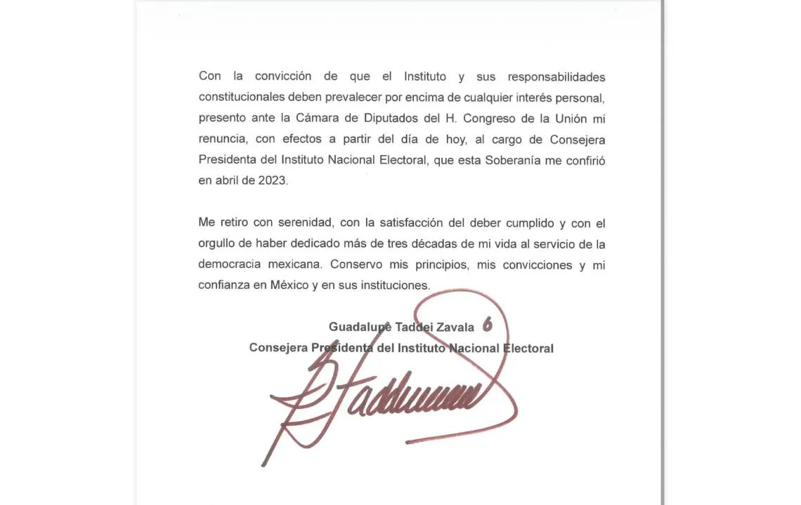 Taddei presenta su renuncia a la presidencia del INE ante Diputados