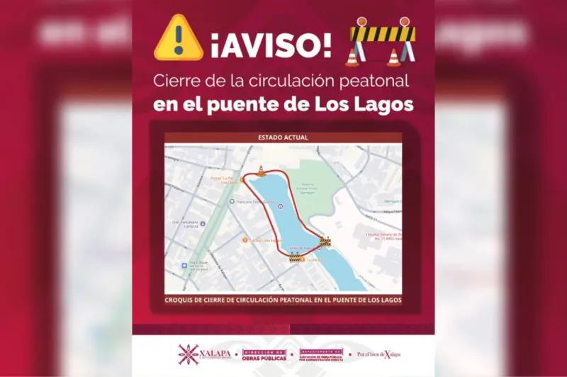 Alcaldía de Xalapa informa de cierre del puente peatonal de Los Lagos