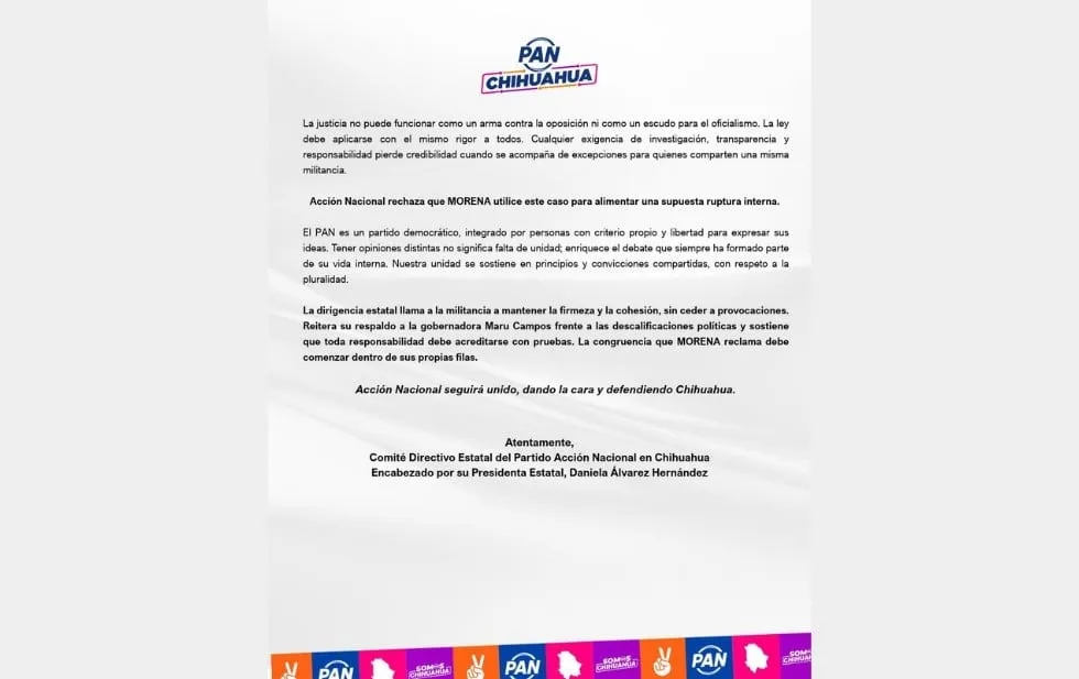 PAN Chihuahua cierra filas con Maru Campos y rechaza críticas de MORENA