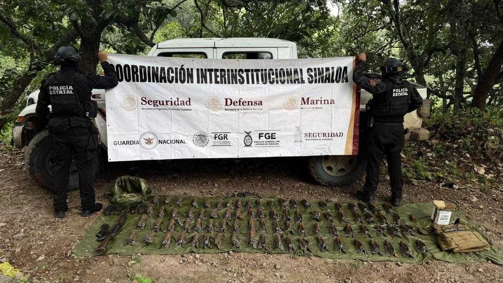 Aseguran 82 explosivos para dron y un fusil en Concordia, Sinaloa